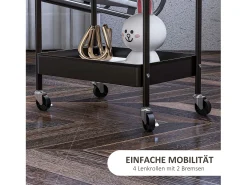 Carrito de servicio de 3 niveles, 2 cestas colgantes, con asas, en acero negro (53,5x30,5x75 cm)