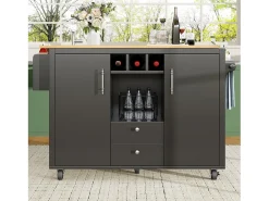 Carrito de servicio negro - Carrito de servicio con 2 cajones y 2 puertas - Especiero y botellero - para comedor