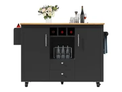 Carrito de servicio negro - Carrito de servicio con 2 cajones y 2 puertas - Especiero y botellero - para comedor
