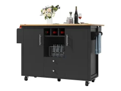 Carrito de servicio negro - Carrito de servicio con 2 cajones y 2 puertas - Especiero y botellero - para comedor