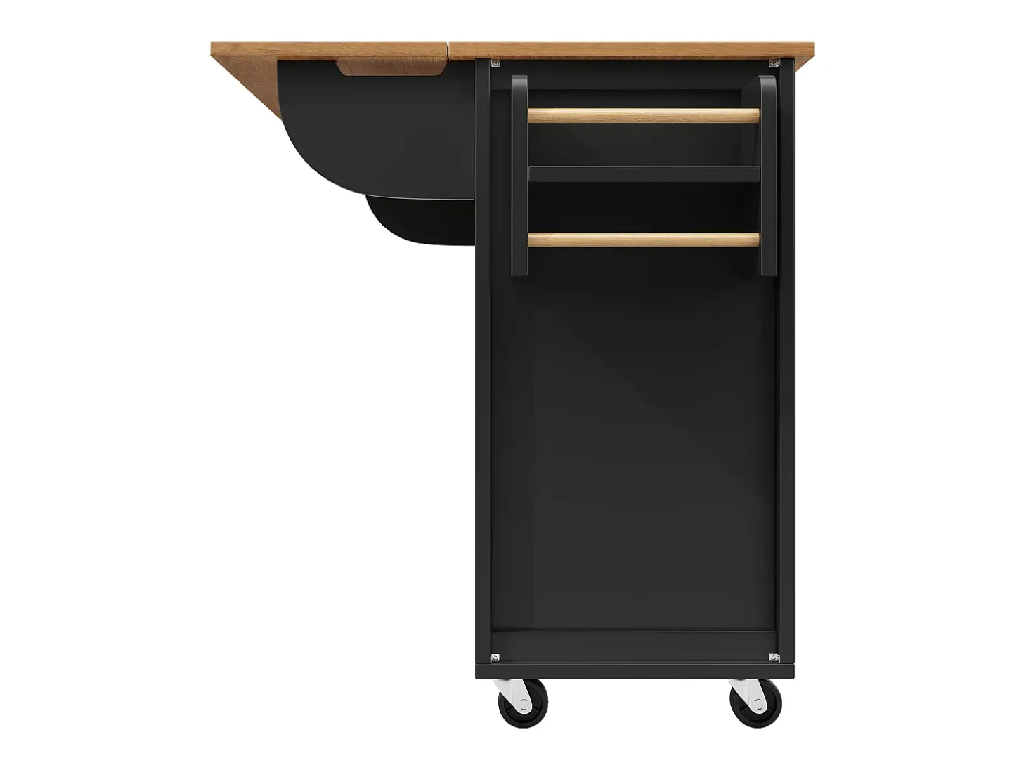 Carrito de servicio negro - Carrito de servicio con 4 cajones y 2 puertas - Bandeja retráctil y especiero - para comedores y cocinas