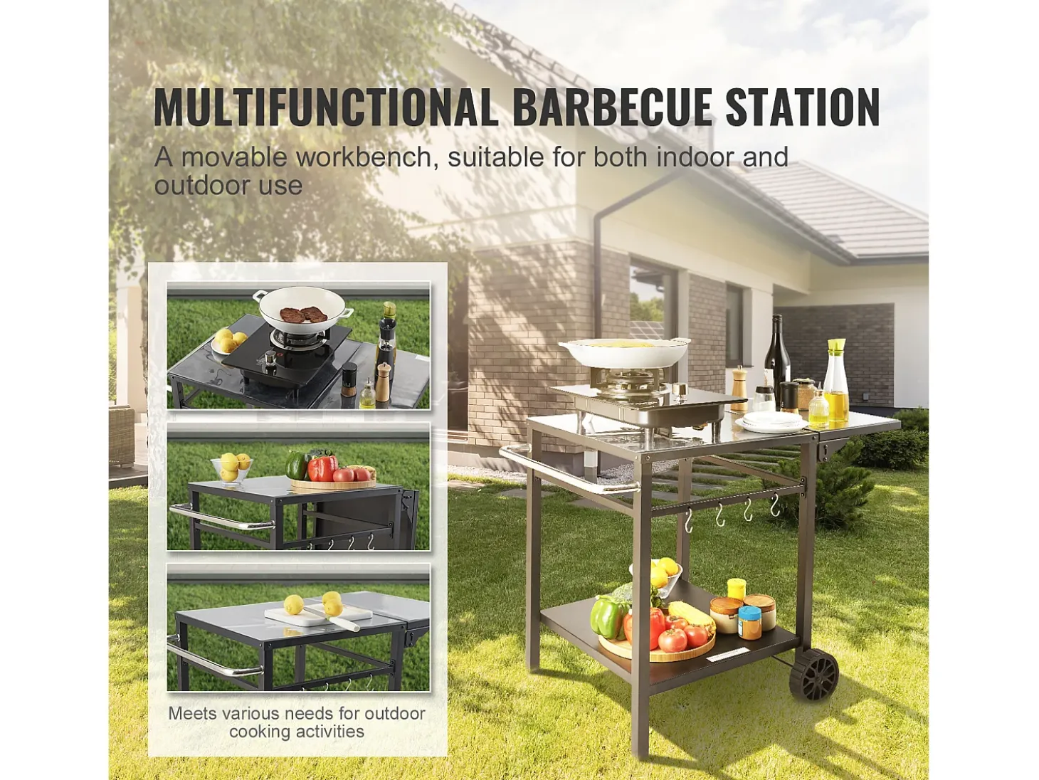 Carrito de Servicio SucceBuy, Carrito de Comedor para Barbacoa Exterior con Dos Estantes