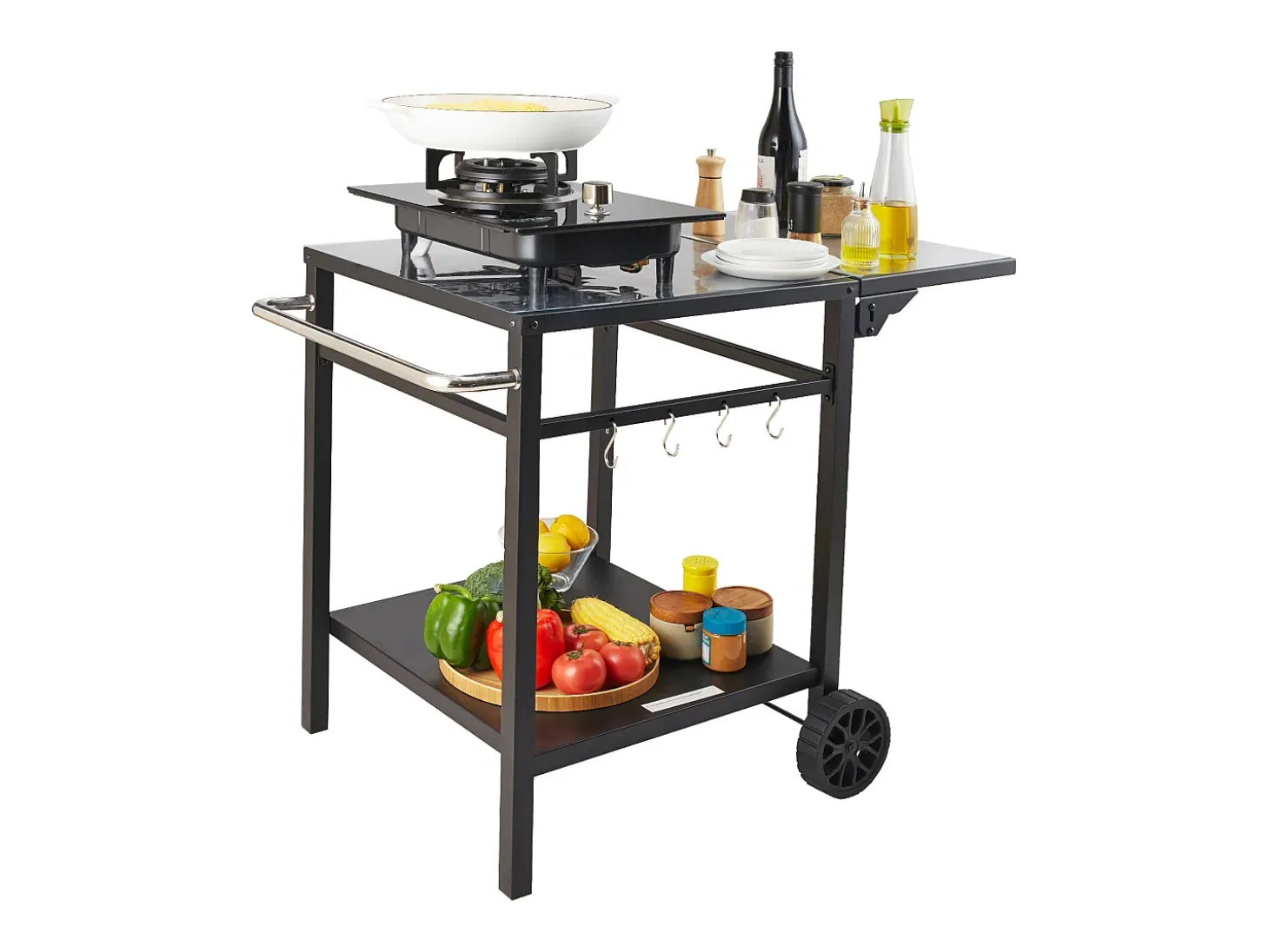 Carrito de Servicio SucceBuy, Carrito de Comedor para Barbacoa Exterior con Dos Estantes