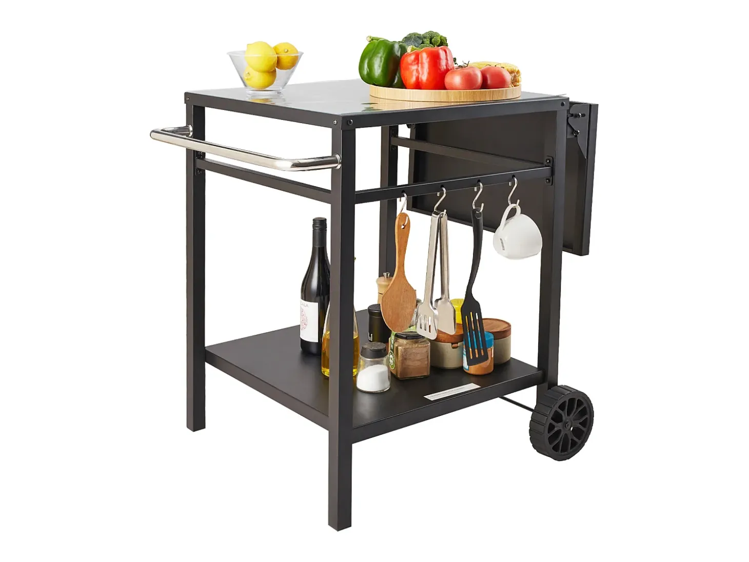 Carrito de Servicio SucceBuy, Carrito de Comedor para Barbacoa Exterior con Dos Estantes