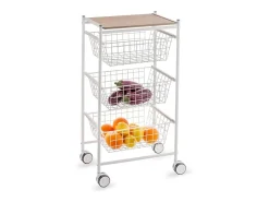 Carrito verdulero con 3 cestas extraíbles grandes- Blanco-Haya - 81*43,7*32,5 cm - AXO