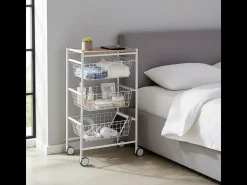 Carrito verdulero con 3 cestas extraíbles grandes- Blanco-Haya - 81*43,7*32,5 cm - AXO