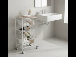 Carrito verdulero con 3 cestas extraíbles grandes- Blanco-Haya - 81*43,7*32,5 cm - AXO