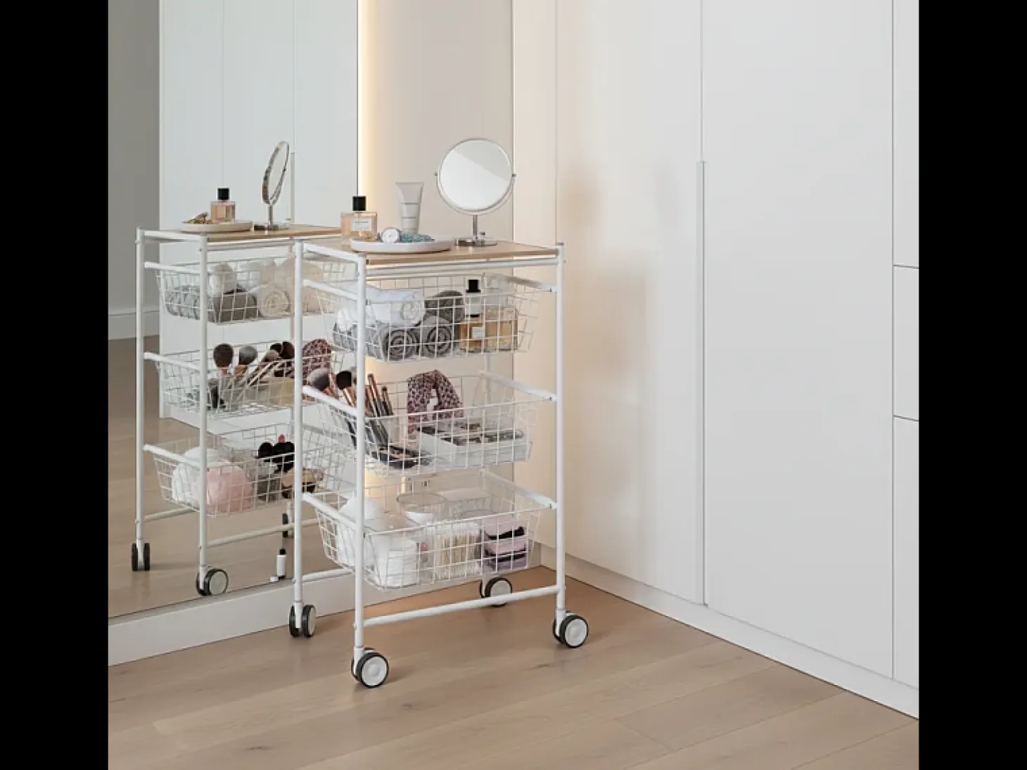 Carrito verdulero con 3 cestas extraíbles grandes- Blanco-Haya - 81*43,7*32,5 cm - AXO