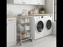 Carrito verdulero con 3 cestas extraíbles grandes- Blanco-Haya - 81*43,7*32,5 cm - AXO