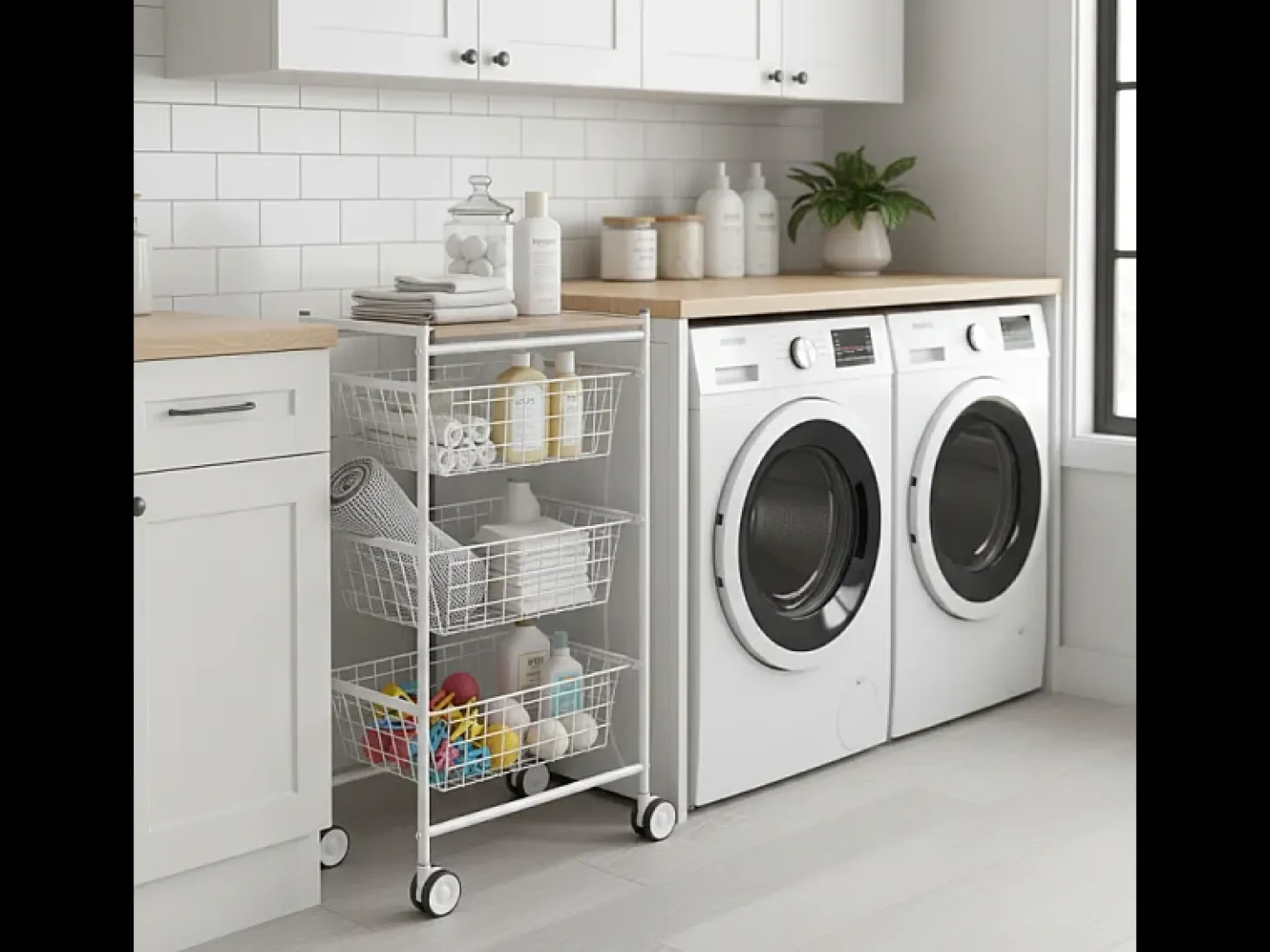 Carrito verdulero con 3 cestas extraíbles grandes- Blanco-Haya - 81*43,7*32,5 cm - AXO