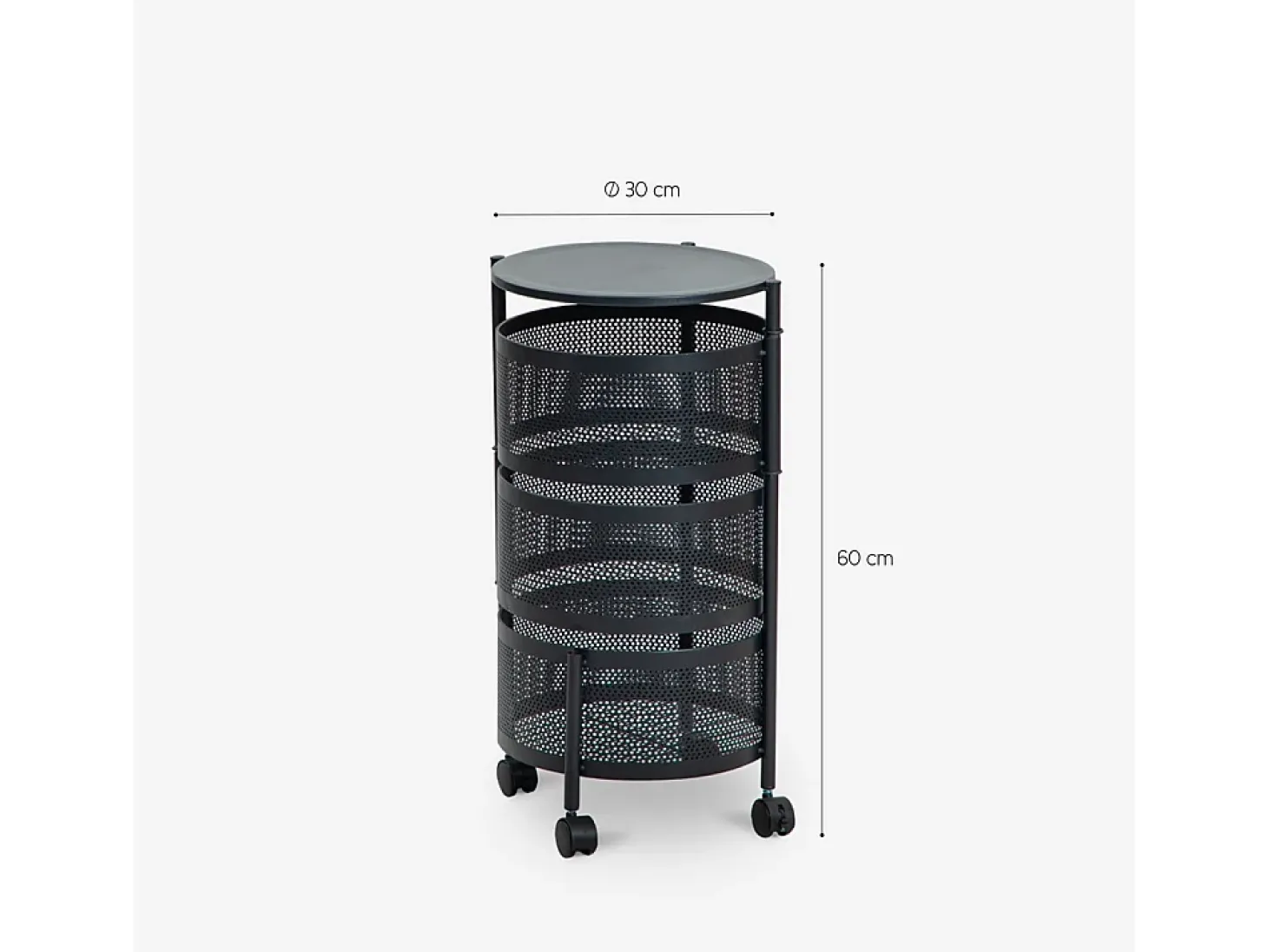 Carrito verdulero de cocina moderno con ruedas 3 cestas giratorias Rodin M - Blanco