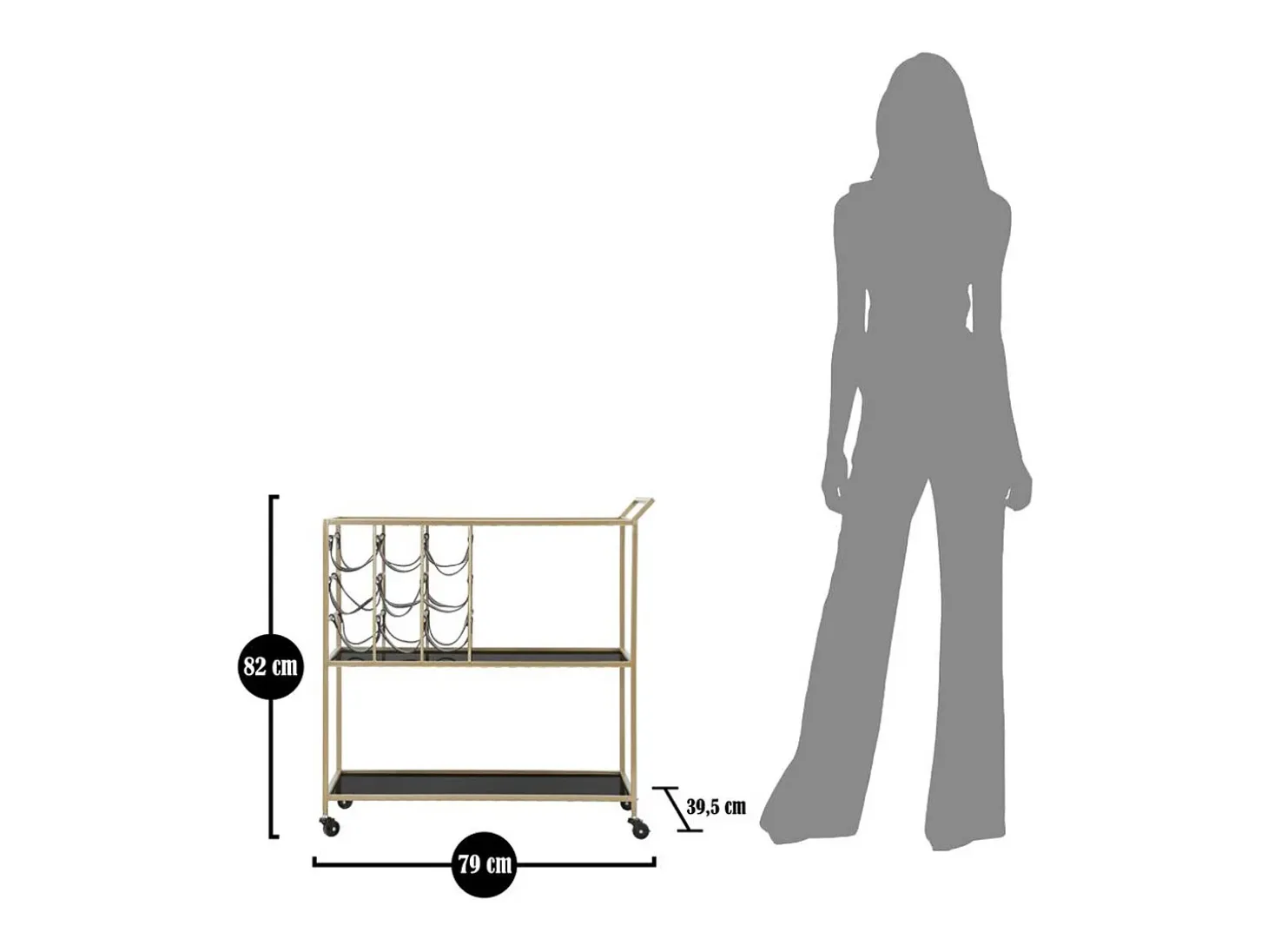 Carrito VKH5, Negro, 79x39,5x82 cm, Kendra Home