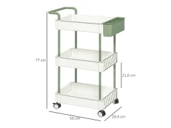 Carro de almacenaje con 3 estantes y cesta colgante, metal, blanco (50x29,4x77 cm)