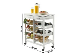 Carro de almacenamiento blanco con ruedas - 2 cajones y 3 estantes, dimensiones 65x35x76 cm - Colección ROLLYX