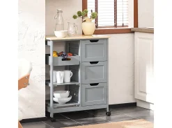 Carro de Almacenamiento Mueble Auxiliar Cocina Carrito de Servir con 3 Cajones 2 Estantes y 1 Bandeja Extraíble Gris FKW79-HG SoBuy ES