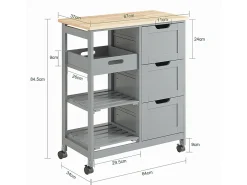Carro de Almacenamiento Mueble Auxiliar Cocina Carrito de Servir con 3 Cajones 2 Estantes y 1 Bandeja Extraíble Gris FKW79-HG SoBuy ES