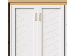Carro de bar extensible con 2 puertas y 3 cajones, con ruedas, mostrador exterior de madera, blanco