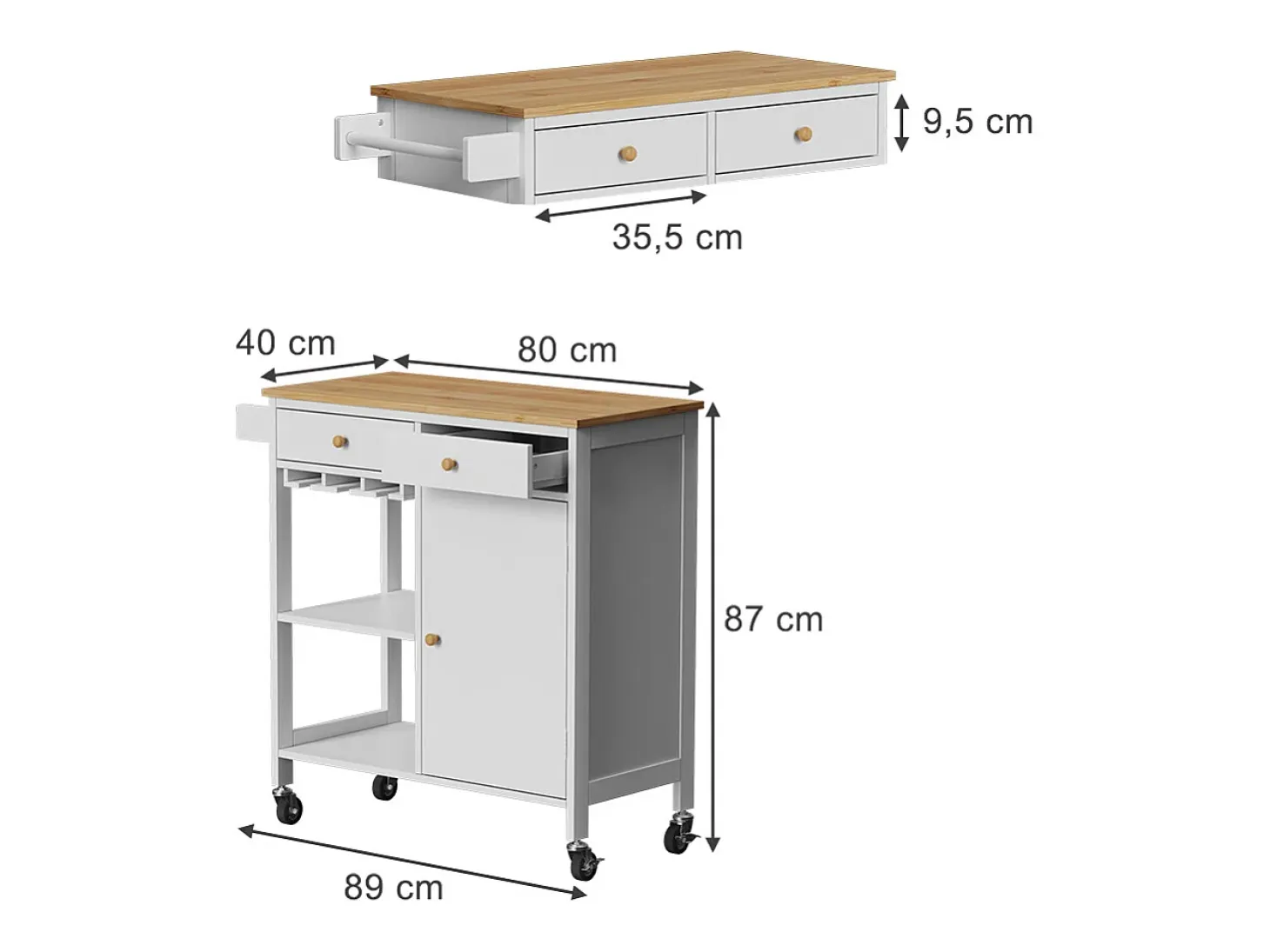 Carro de cocina blanco 89x40x87 trayz