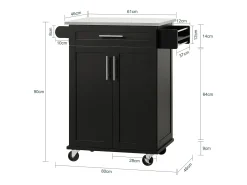 Carro de Cocina Carrito de Servir Multiusos Estantería con puerta y cajón Tablero de acero inoxidable 83 x 46 x 90 cm Negro FKW110-SCH SoBuy ES