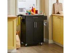 Carro de Cocina Carrito de Servir Multiusos Estantería con puerta y cajón Tablero de acero inoxidable 83 x 46 x 90 cm Negro FKW110-SCH SoBuy ES