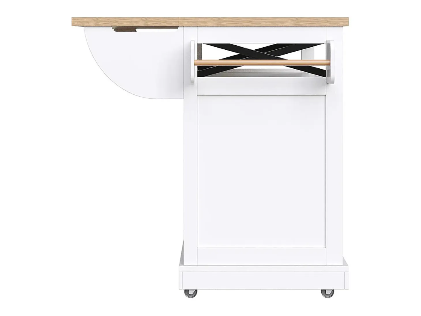 Carro de cocina con mesa plegable e iluminación LED, soporte para aperitivos, mesa de comedor con espacio de almacenamiento, blanco