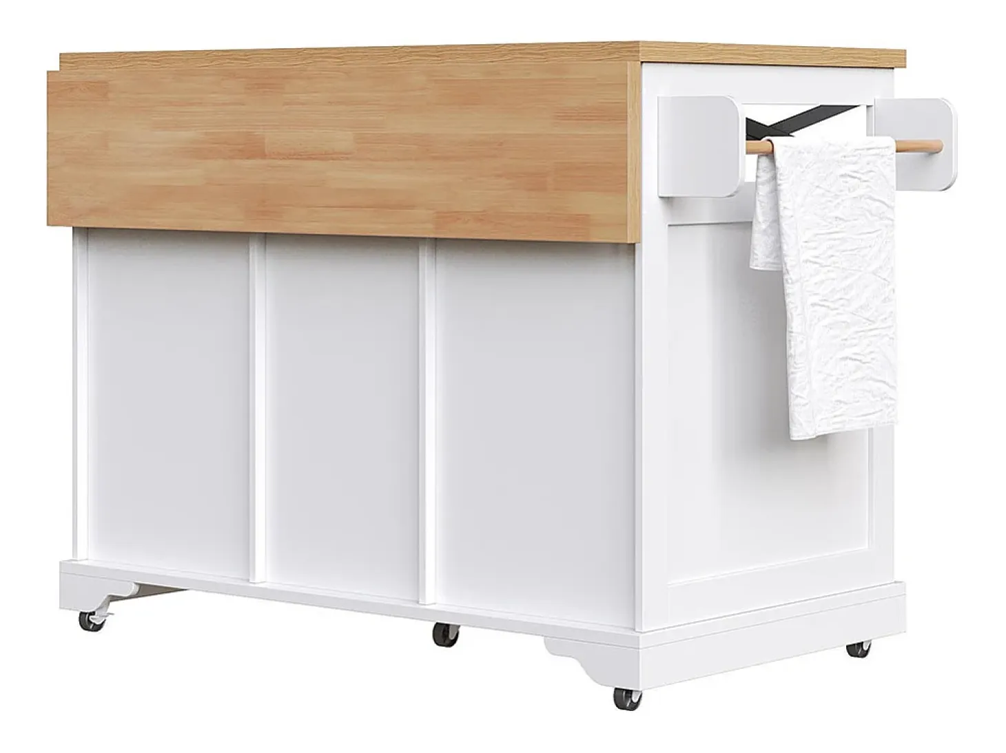 Carro de cocina con mesa plegable e iluminación LED, soporte para aperitivos, mesa de comedor con espacio de almacenamiento, blanco