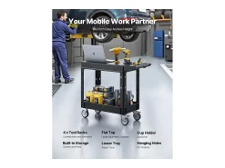 Carro de Servicio SucceBuy Carro Utilitario con Ruedas de Plástico Resistente de 2 Niveles con Ruedas Giratorias de 360° (2 con Frenos), 1015 x 450 x 850 mm