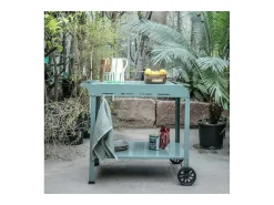 Carro kaki Livoo GS168V para plancha de 2-3 quemadores, acero pintado, 3 ganchos, cesta, ruedas dentadas, 91,5x50,2x80 cm