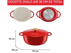 Cazuela de aire clara ovalada 30 x 23 cm, aluminio fundido rojo