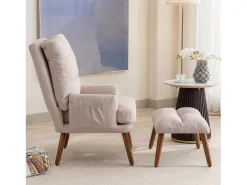 Chaise longue con reposapiés - 60 x 67 x 96,5 cm - respaldo regulable - reclinable - madera maciza - beige