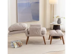 Chaise longue con reposapiés - 60 x 67 x 96,5 cm - respaldo regulable - reclinable - madera maciza - beige