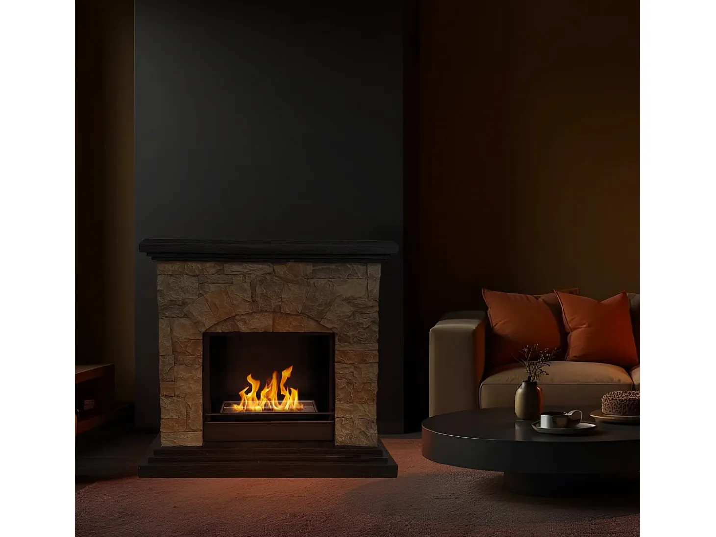 Chimenea de bioetanol Biochimenea de suelo Belluno efecto piedra artificial L105xD38xH100
