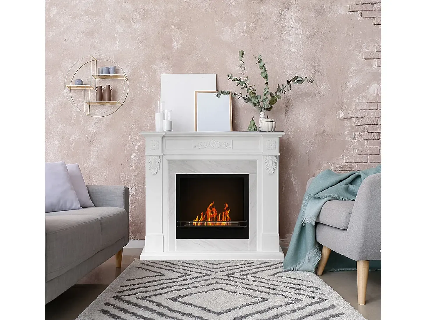 Chimenea de bioetanol biochimenea de suelo TRUMAN Efecto mármol blanco L121 x P38 x H108