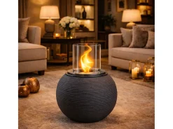 Chimenea de bioetanol, brasero de jardín, de pie, para uso interior y exterior, hierro fundido BOTTICELLI, gris, 40 x 54 cm.