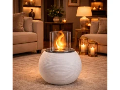 Chimenea de bioetanol, brasero de jardín, de pie, para uso interior y exterior, BOTTICELLI White Pearl, d.40 x h.54
