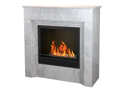 Chimenea de bioetanol de pie BELLINI de madera efecto mármol blanco, fabricada en Italia, L96 x P35 x H96