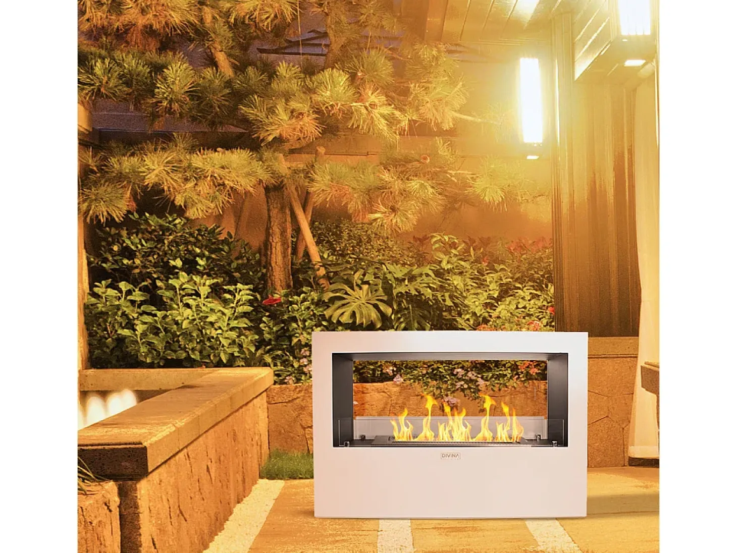 Chimenea de bioetanol de suelo para uso interior y exterior Giotto S Blanco 100x30x70