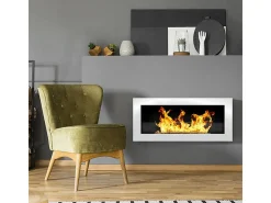Chimenea de bioetanol de pared o empotrada Livorno White, L 90 x P 12 x H 40 con cristal