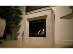 Chimenea de bioetanol de pie BELLINI en madera efecto mármol blanco Fabricada en Italia L96 x P35 x H96