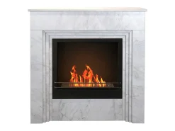 Chimenea de bioetanol de pie BELLINI en madera efecto mármol blanco Fabricada en Italia L96 x P35 x H96