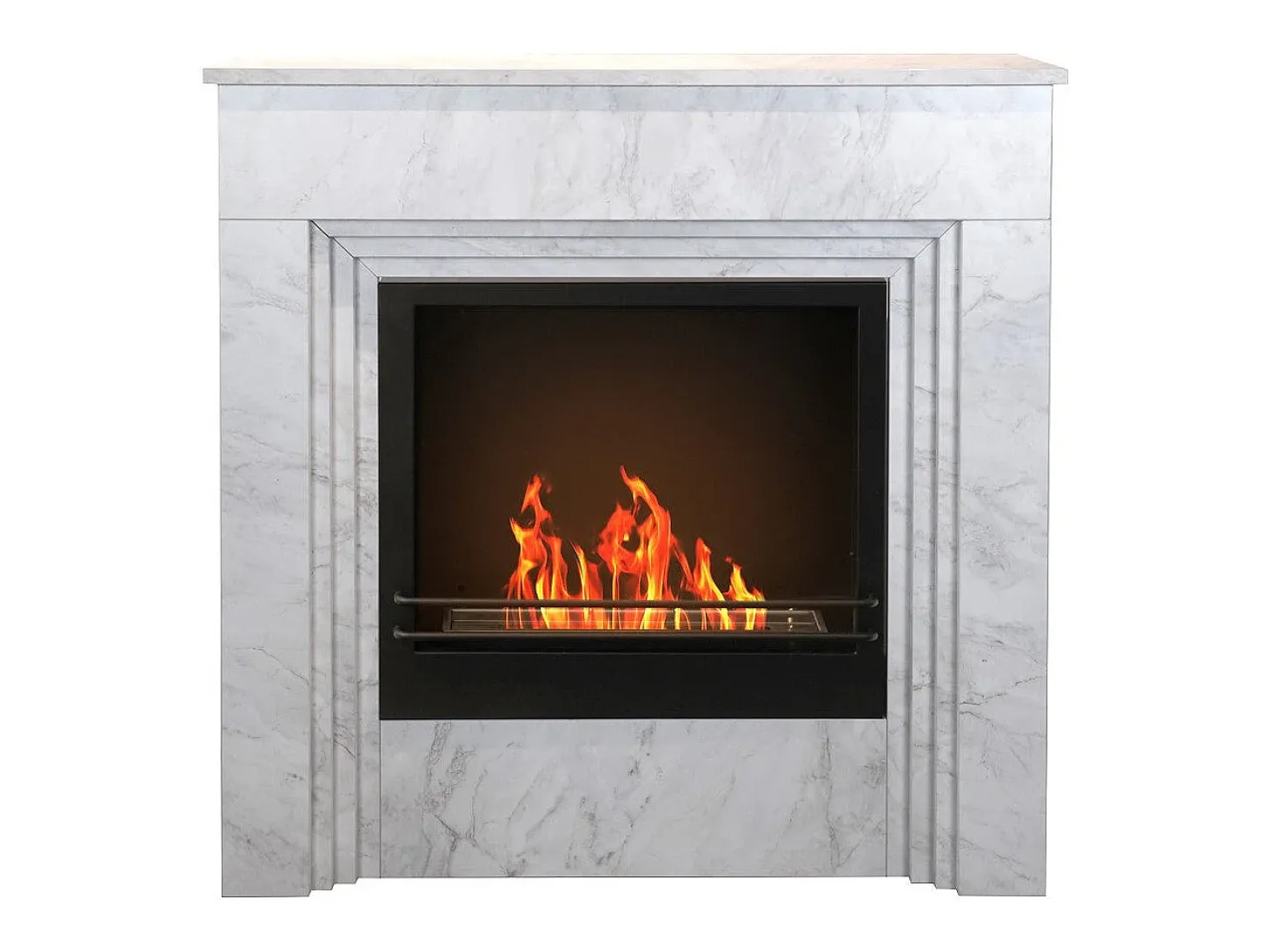 Chimenea de bioetanol de pie BELLINI en madera efecto mármol blanco Fabricada en Italia L96 x P35 x H96