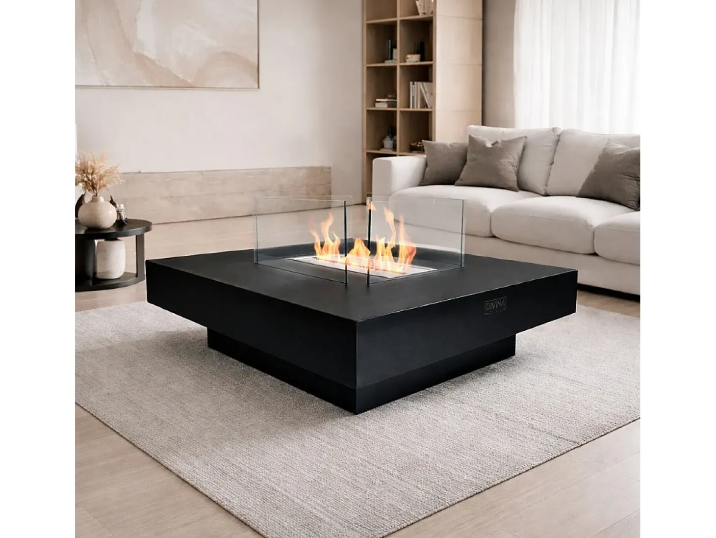 Chimenea de bioetanol de pie Panarea Black 70x70x35 para interior/exterior