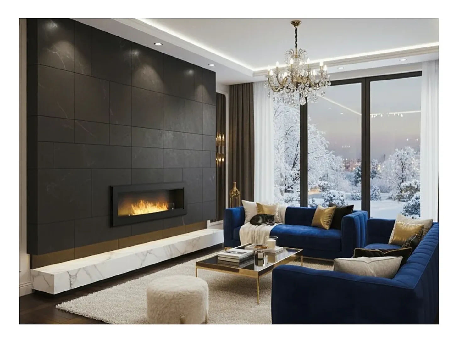Chimenea de bioetanol empotrada Frame 1500 SimpleFire con cristal - Negro mate