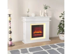 Chimenea eléctrica - Chimenea LED, con calefacción - Efecto de llama 3D - Temporizador, iluminación ambiental LED de 20 colores y control remoto - Blanco