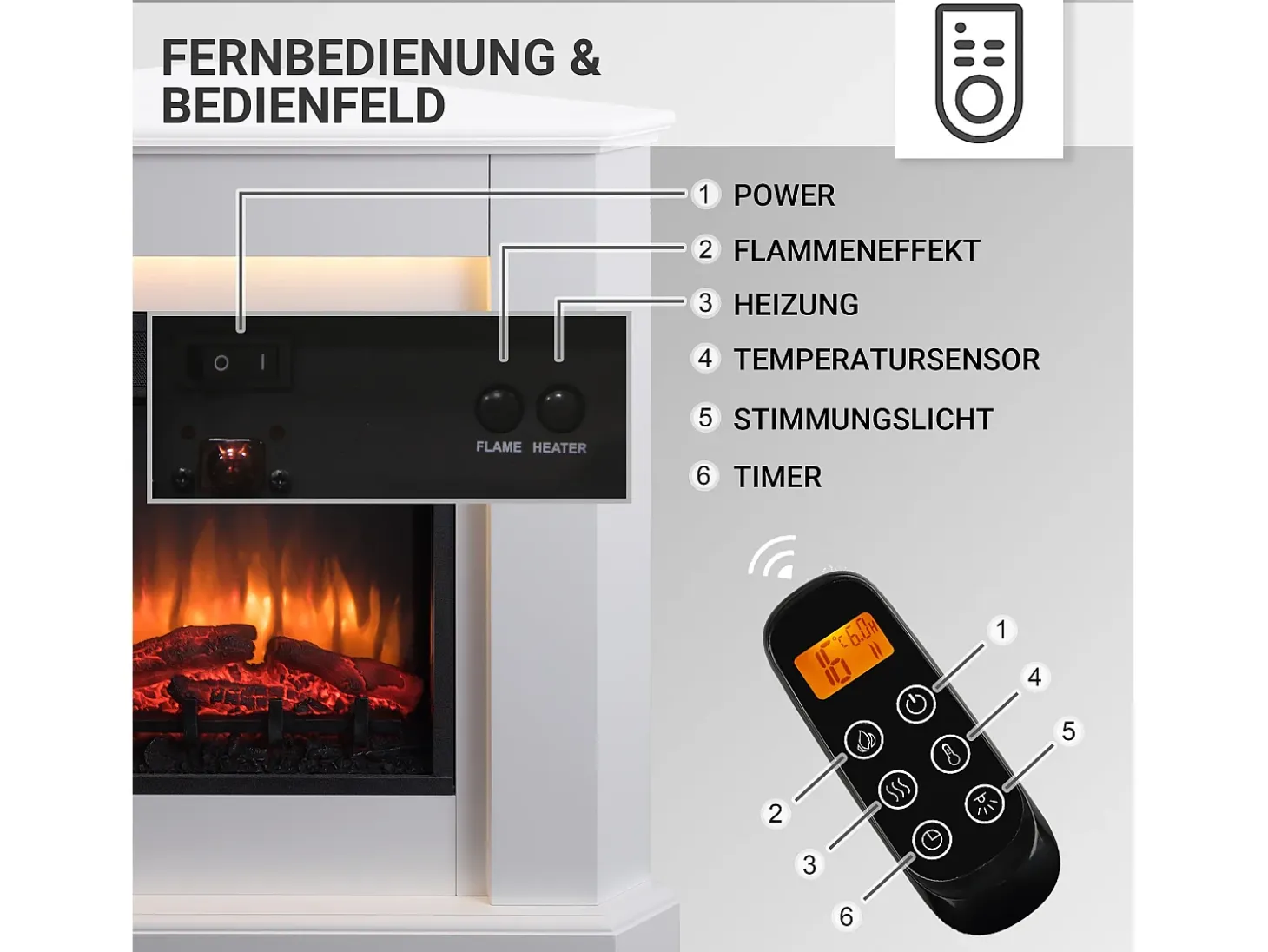 Chimenea eléctrica BALDERIA Candela - Chimenea de esquina, calefacción 2000 W - Blanco