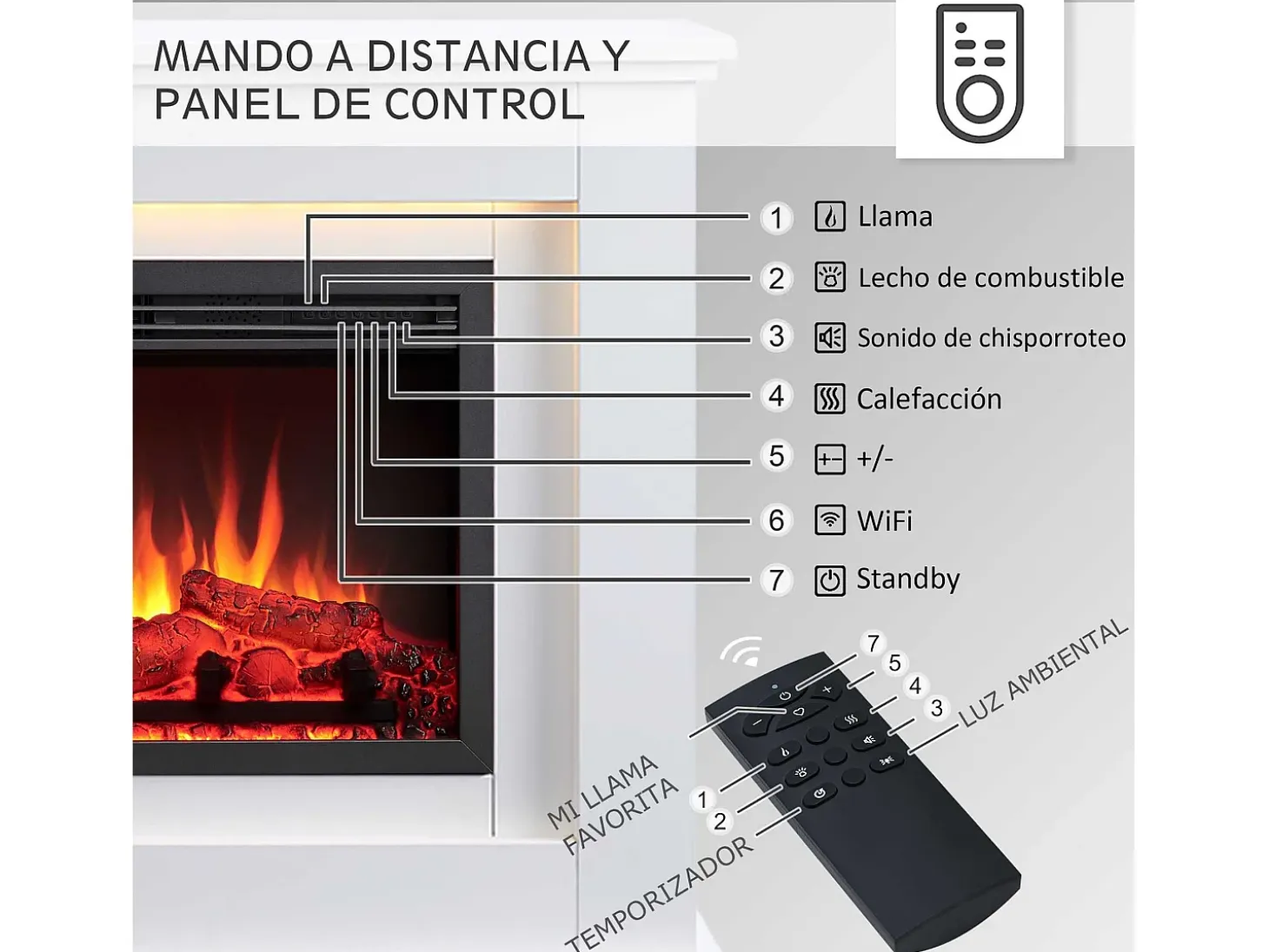 Chimenea eléctrica BALDERIA Baldur - Chimenea de pie - Blanca
