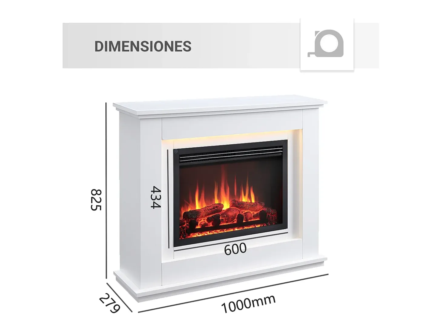 Chimenea eléctrica BALDERIA Baldur - Chimenea de pie - Blanca