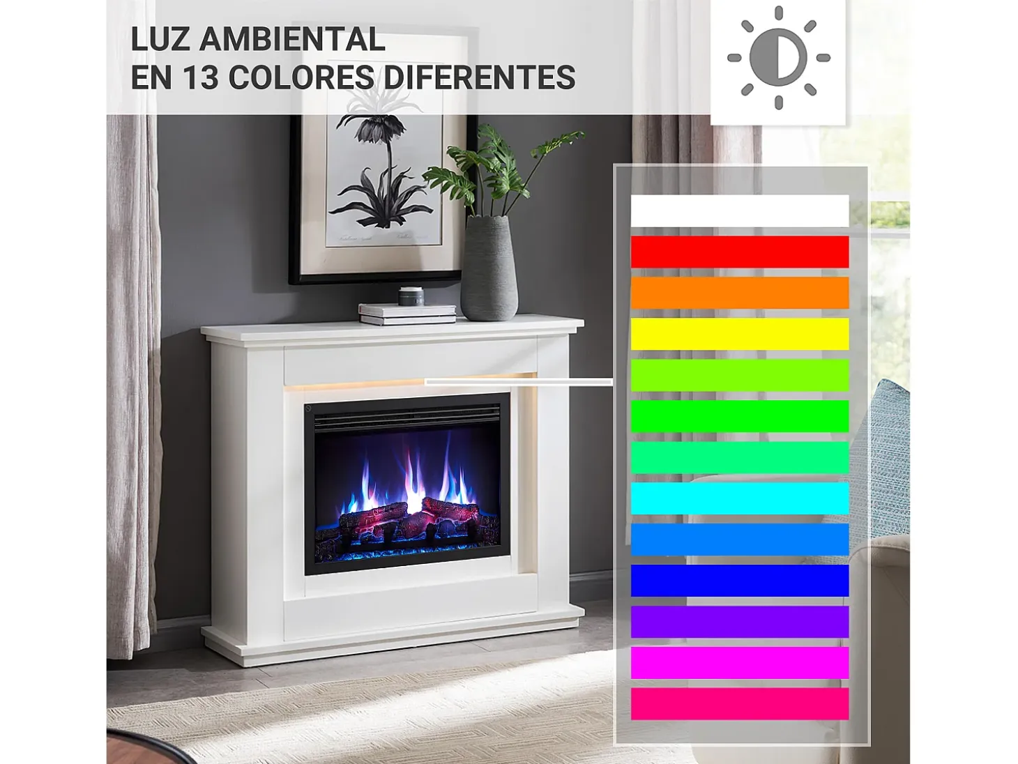 Chimenea eléctrica BALDERIA Baldur - Chimenea de pie - Blanca