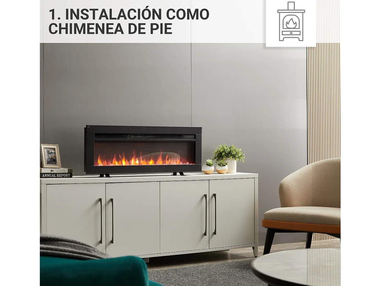 Chimenea eléctrica BALDERIA Agnes 36 - Chimenea de pie, de pared o empotrable - Negro