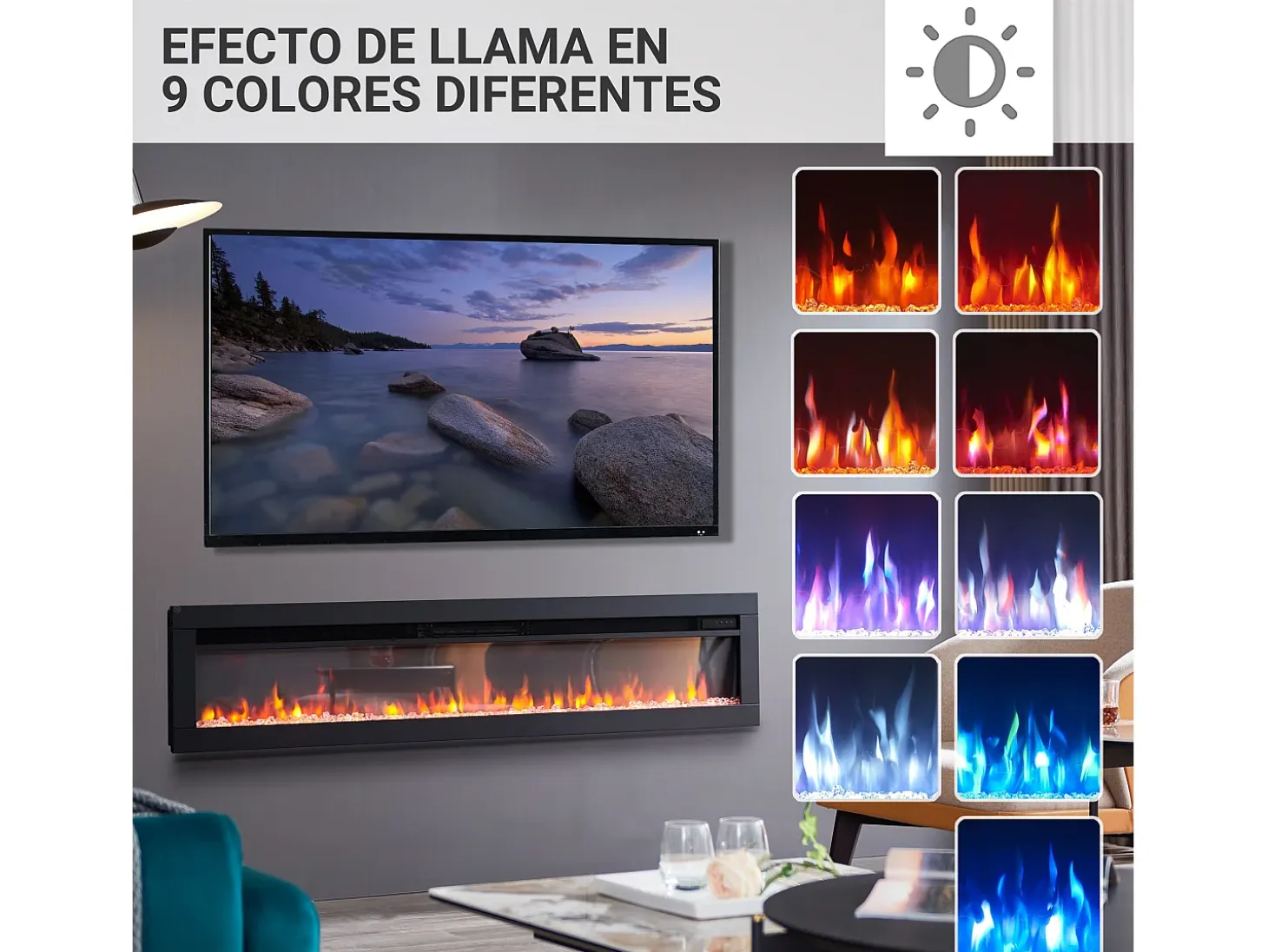 Chimenea eléctrica BALDERIA Agnes 60 - Chimenea de pared o empotrable - Negro